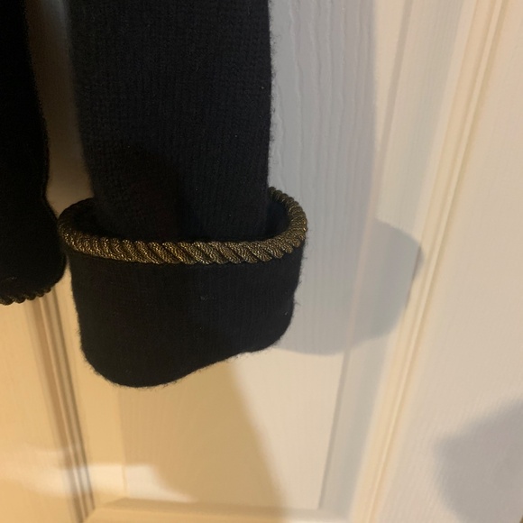 Lauren Ralph Lauren Black/Gold Shawl Collar Wool Sweater sz L - Picture 3 of 5